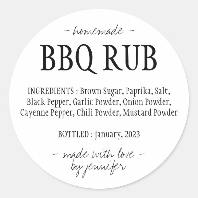 Barbeque Seasoning BBQ Rub Classic Round Sticker (Front)