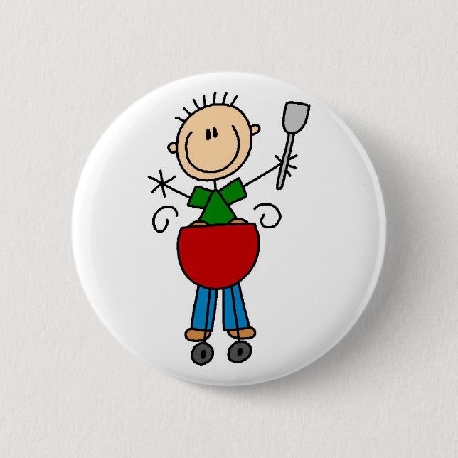 Barbeque Stick Figure Button (Front)