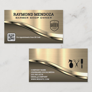 Barber Badge QR Code Metallic Business Card