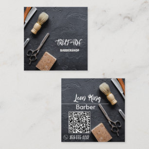 Barber Barbershop Professional QR Grey  Square Business Card