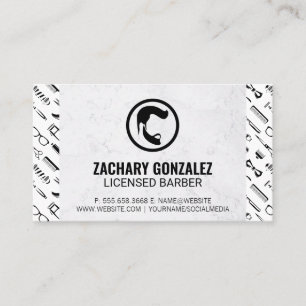 Barber Beard Logo   Barber Tools Pattern Marble Loyalty Card