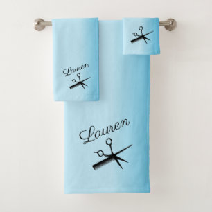 Barber Beautician Design Blue Bath Towel Set