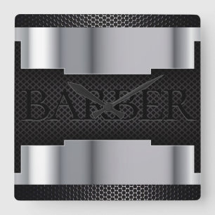 Barber Black Silver Square Wall Clock
