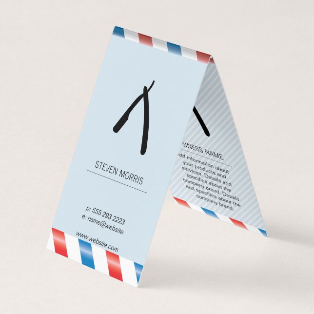 Barber Blade Barber Poles Baby Blue Business Card (Front)