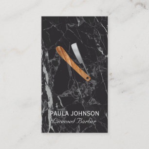 Barber Blade Black Marble Business Card