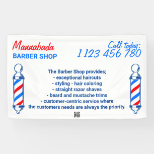 Barber Blue Navy Red Pole Supply Service Banner