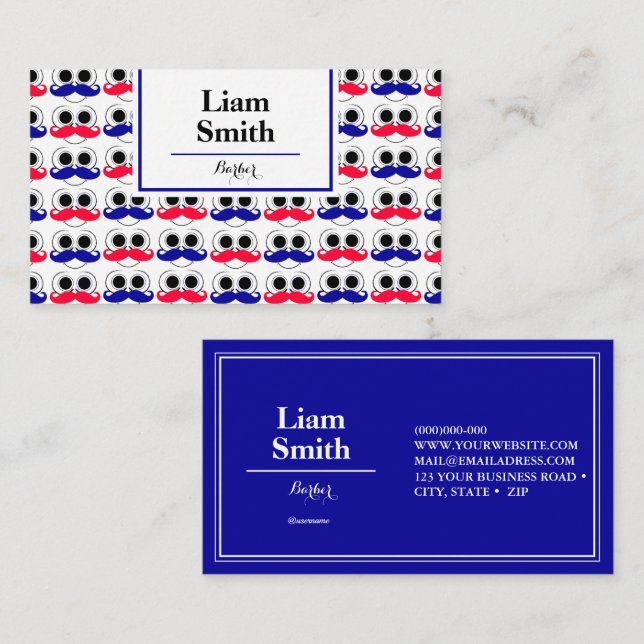 Barber Blue Repeat Pattern Business Card (Front/Back)