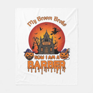 Barber Broom Broke Halloween Pumpkin Clipper Haunt Fleece Blanket