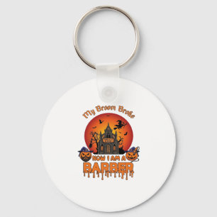 Barber Broom Broke Halloween Pumpkin Clipper Haunt Keychain