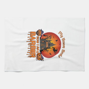 Barber Broom Broke Halloween Pumpkin Clipper Haunt Kitchen Towel