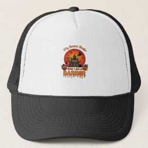Barber Broom Broke Halloween Pumpkin Clipper Haunt Trucker Hat