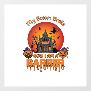 Barber Broom Broke Halloween Pumpkin Clipper Haunt Window Cling