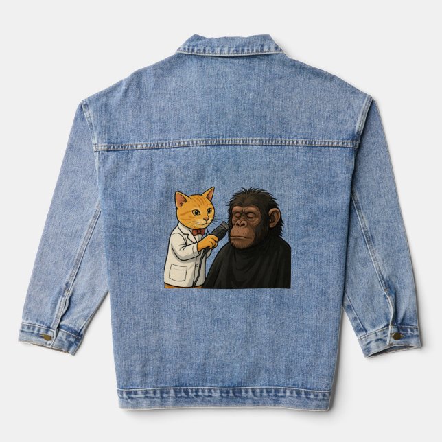 Barber Cat & Chill Gorilla Sticker Denim Jacket (Back)