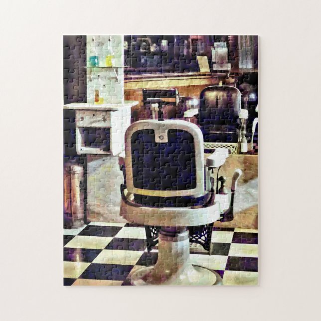 Barber Chair and Bottles of Hair Tonic Jigsaw Puzzle (Vertical)