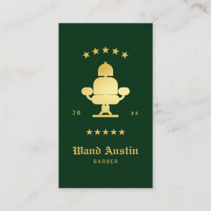 Barber Chair Barbershop Faux Gold And Green  Business Card