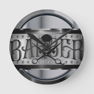 barber Chrome metal design Round Clock