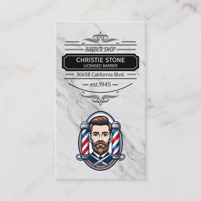 Barber Clean Cut | Barber Poles Business Card (Front)