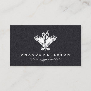 Barber Clippers and Hair Tools   Black Leather Business Card