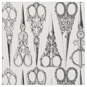 Barber cloth. Vintage scissors. Black white Fabric