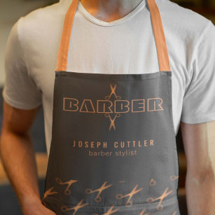 Barber copper scissors pattern barbershop grey apron