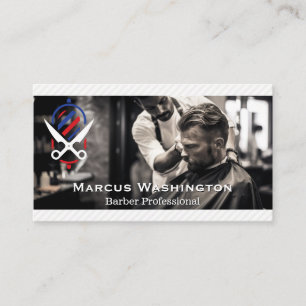 Barber Cutting Hair in Barber Shop Business Card