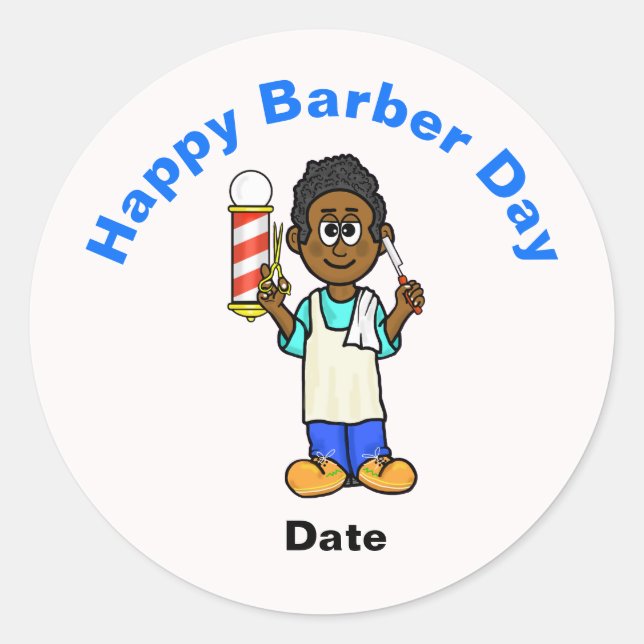 Barber Day Sticker with Black Barber (Front)