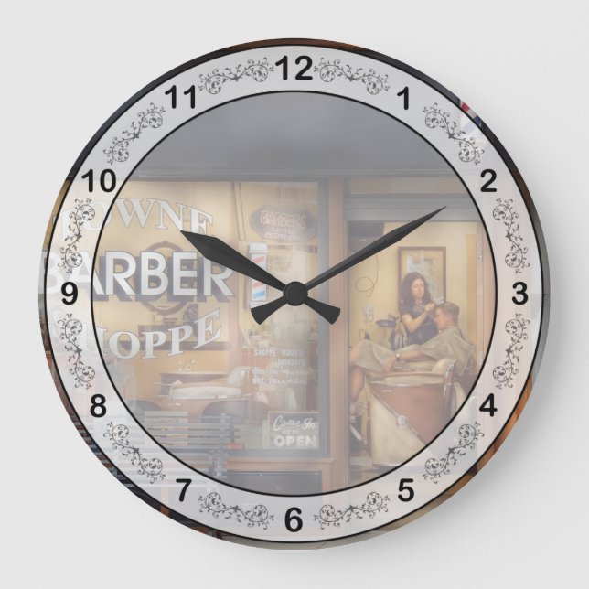 Barber - Getting  a hair cut Large Clock (Front)