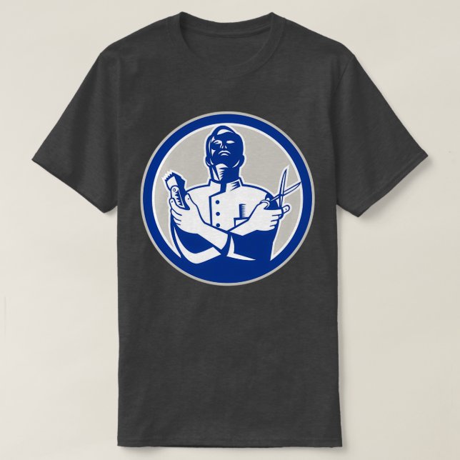 Barber Hair Clipper Scissors Retro T-Shirt (Design Front)