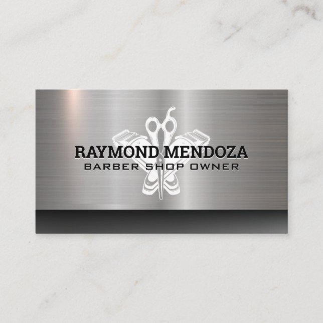 Barber Hair Clippers | Scissors | Metallic Business Card (Front)