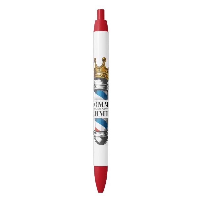 Barber Hair Shop King Crown Barber Pole Hair Salon Black Ink Pen (Front Vertical)