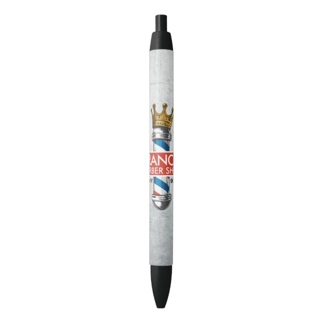 Barber Hair Shop King Crown Barber Pole Hair Salon Black Ink Pen (Front Vertical)