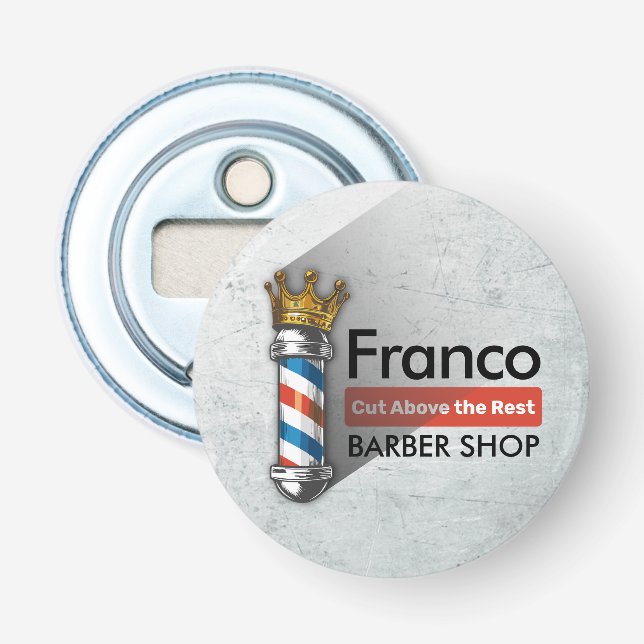 Barber Hair Shop King Crown Barber Pole Hair Salon Bottle Opener (Front)