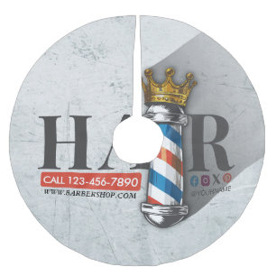 Barber Hair Shop King Crown Barber Pole Hair Salon Brushed Polyester Tree Skirt