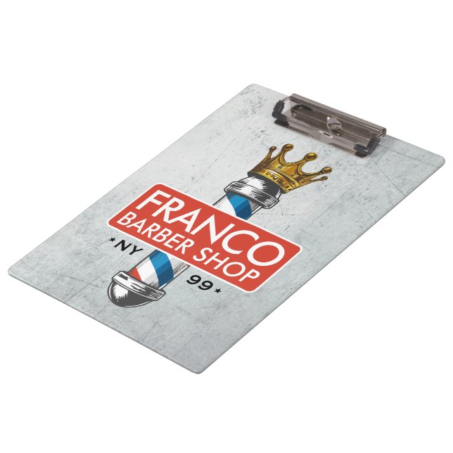 Barber Hair Shop King Crown Barber Pole Hair Salon Clipboard (Angled)