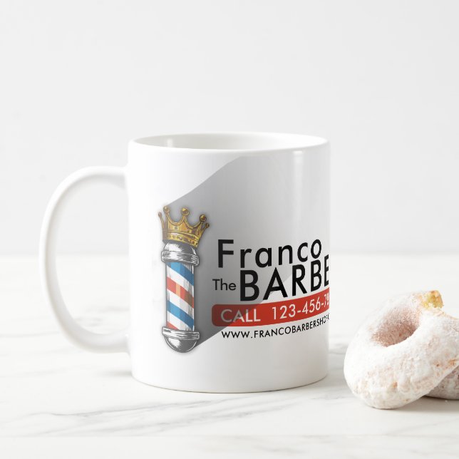 Barber Hair Shop King Crown Barber Pole Hair Salon Coffee Mug (With Donut)