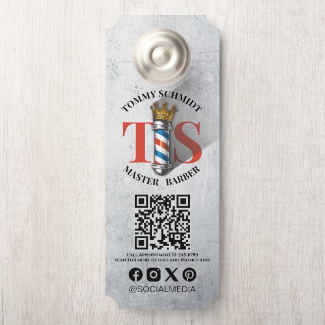 Barber Hair Shop King Crown Barber Pole Hair Salon Door Hanger (On Knob)