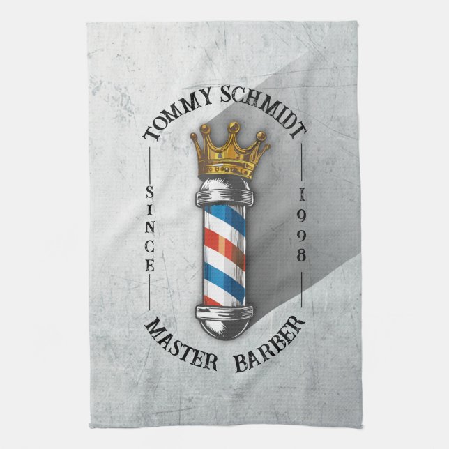 Barber Hair Shop King Crown Barber Pole Hair Salon Kitchen Towel (Vertical)
