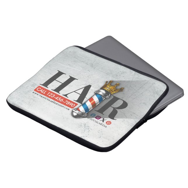 Barber Hair Shop King Crown Barber Pole Hair Salon Laptop Sleeve (Front Top)