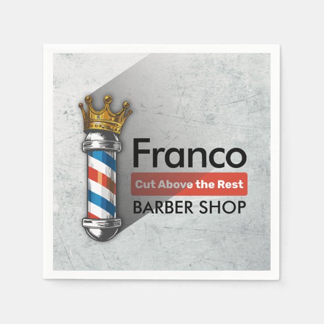 Barber Hair Shop King Crown Barber Pole Hair Salon Napkin (Front)