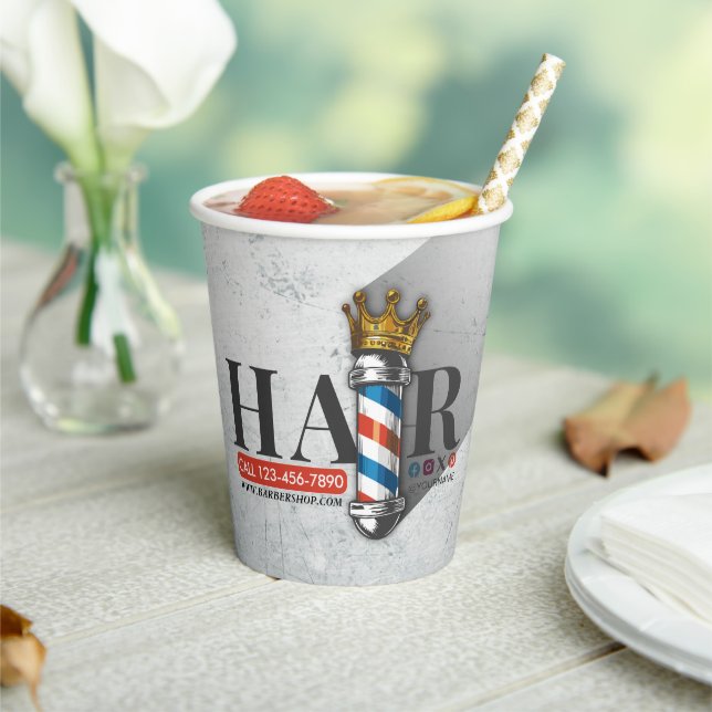 Barber Hair Shop King Crown Barber Pole Hair Salon Paper Cups (Insitu)