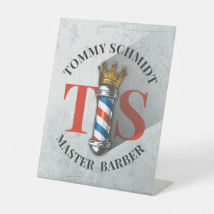 Barber Hair Shop King Crown Barber Pole Hair Salon Pedestal Sign