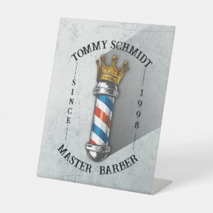 Barber Hair Shop King Crown Barber Pole Hair Salon Pedestal Sign