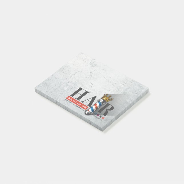 Barber Hair Shop King Crown Barber Pole Hair Salon Post-it Notes (Angled)