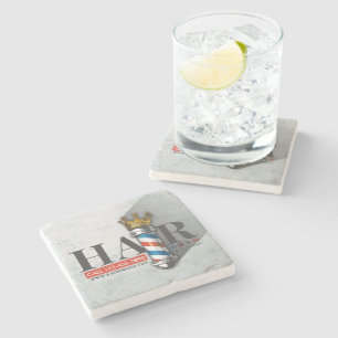 Barber Hair Shop King Crown Barber Pole Hair Salon Stone Coaster