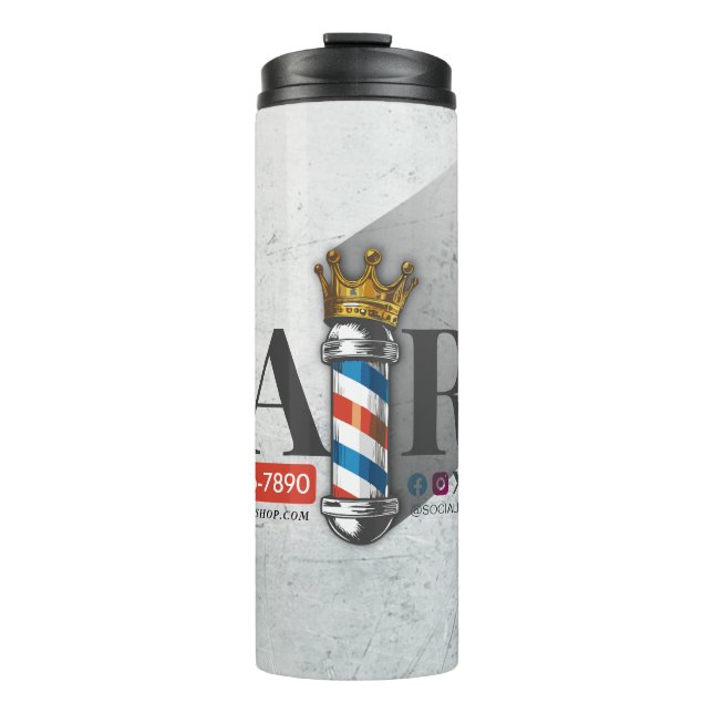 Barber Hair Shop King Crown Barber Pole Hair Salon Thermal Tumbler (Front)