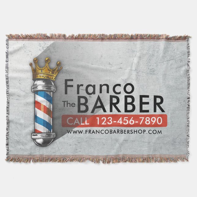 Barber Hair Shop King Crown Barber Pole Hair Salon Throw Blanket (Front)