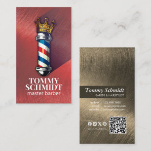 Barber Hair Shop Royal Crown Barber Pole QR Code Business Card