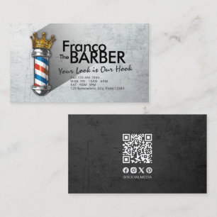 Barber Hair Shop Royal Crown Barber Pole QR Code Business Card