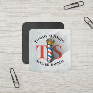 Barber Hair Shop Royal Crown Barber Pole QR Code Square Business Card
