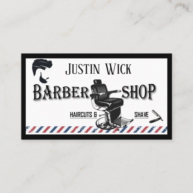 Barber Hair Stylist Blue black modern fashion red Business Card (Front)